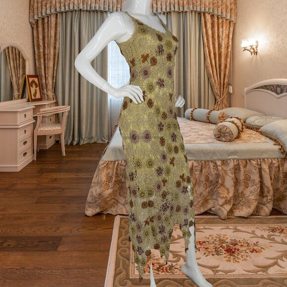 Vintage Sue Wong Granny Crochet Knit Spaghetti Dress S - Picture 2 of 12